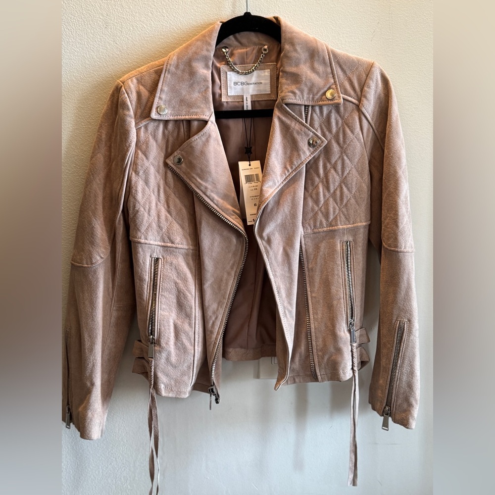 NWT XS BCBGeneration Pink Blush Pale Suede Moto Jacket